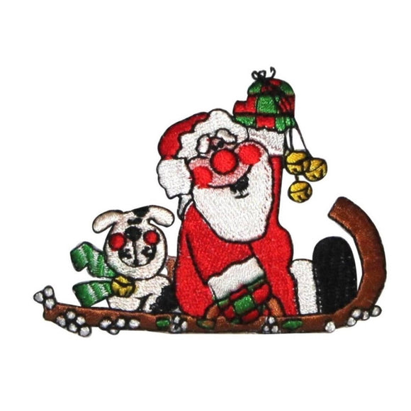 ID 8156B Cartoon Santa On Sled Patch Christmas Dog Embroidered Iron On Applique