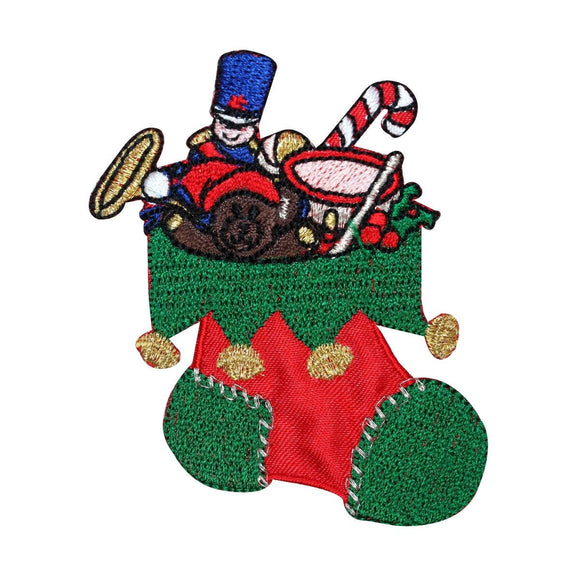 ID 8168A Stocking Full of Toys Patch Christmas Sock Embroidered Iron On Applique