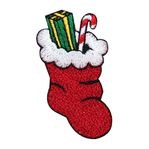 ID 8168B Christmas Stocking With Gift Patch Santa Embroidered Iron On Applique