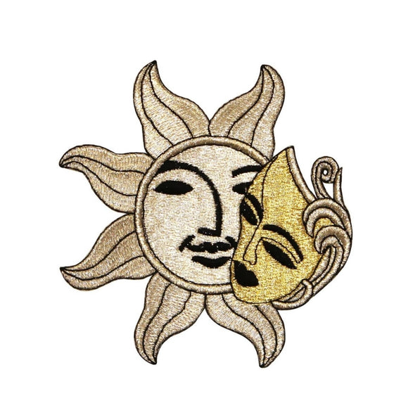 ID 1117 Sun With Mask Patch Tribal Symbol Drama Embroidered Iron On Applique