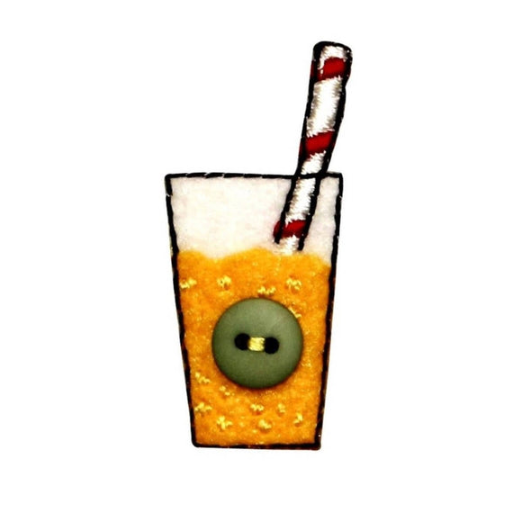 ID 1131 Orange Juice With Button Patch Drink Glass Embroidered Iron On Applique