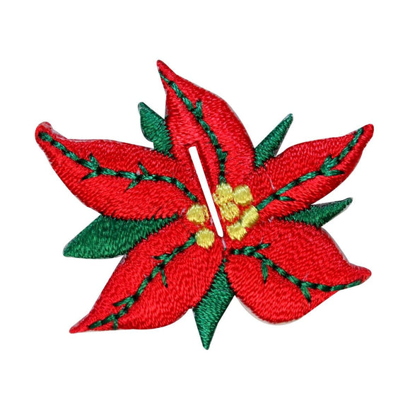 ID 8183B Poinsettia Flowers with Button Slit Patch Embroidered Iron On Applique