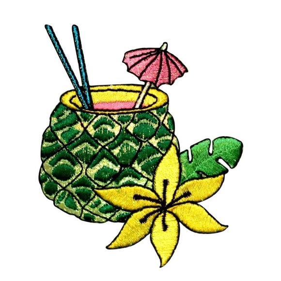 ID 1135 Hawaiian Pineapple Drink Patch Vacation Embroidered Iron On Applique