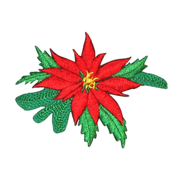 ID 8192B Christmas Poinsettia Patch Holiday Flower Embroidered Iron On Applique