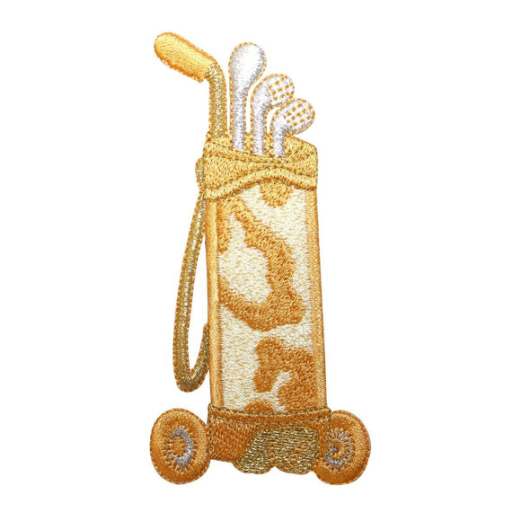 ID 1514 Gold Golf Cart Bag Patch Sports Equipment Embroidered Iron On Applique