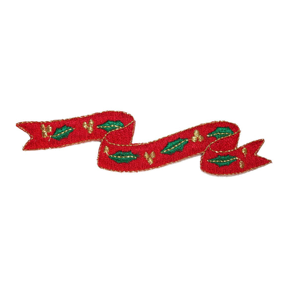 ID 8193B Christmas Scarf Patch Holiday Ribbon Craft Embroidered Iron On Applique