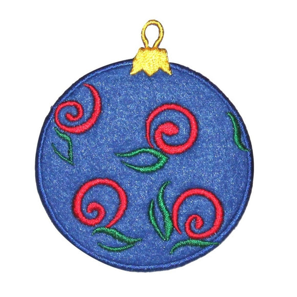 ID 8194B Fuzzy Blue Ornament Patch Christmas Felt Embroidered Iron On Applique