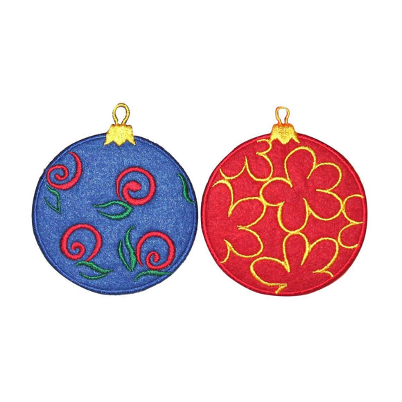 ID 8194AB Set of 2 Fuzzy Ornament Patches Christmas Embroidered Iron On Applique