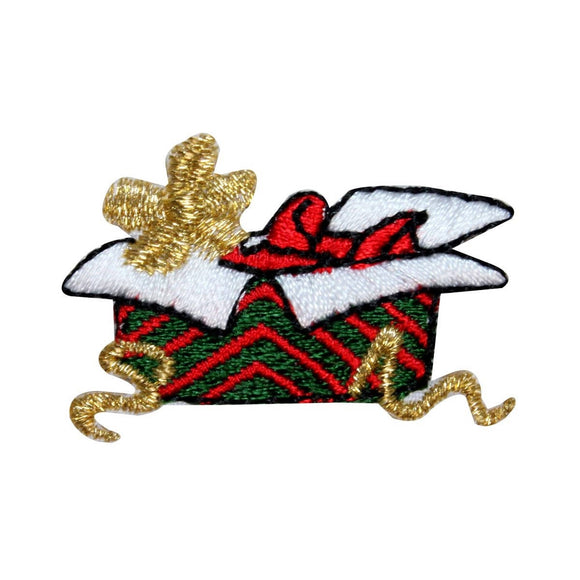 ID 8201A Opened Present Patch Christmas Gift Box Embroidered Iron On Applique