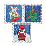ID 8202ABC Set of 3 Holiday Stamp Patches Christmas Embroidered Iron On Applique