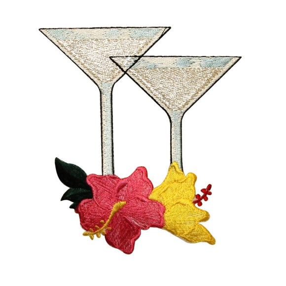 ID 1151 Cocktail Glasses With Flowers Patch Martini Embroidered Iron On Applique