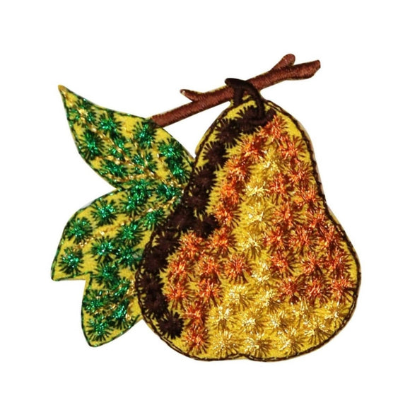 ID 1163 Pear On Branch Patch Summer Fruit Raised Embroidered Iron On Applique