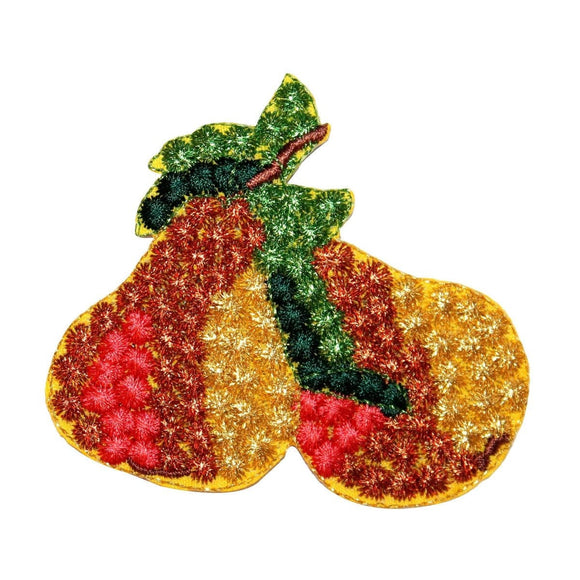 ID 1163Y Group of Pears Patch Summer Fruit Raised Embroidered Iron On Applique