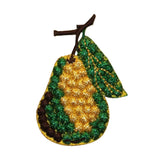 ID 1163Z Pear On Tree Patch Summer Fruit Vine Embroidered Iron On Applique