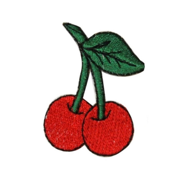 ID 1173B Cherries on Stem Patch Tattoo Fruit Cherry Embroidered Iron On Applique