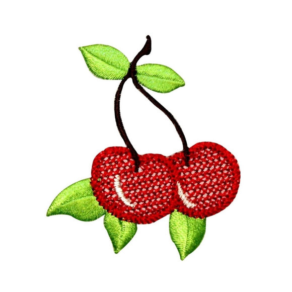 ID 1176Z Two Cherries with Leaves Patch Fruit Tree Embroidered Iron On Applique