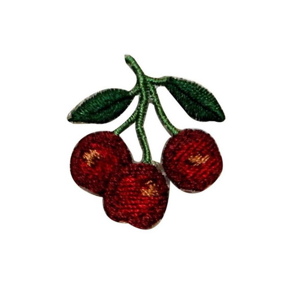 ID 1182 Trio of Cherries On Stem Patch Fruit Cherry Embroidered Iron On Applique