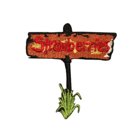 ID 1185C Strawberries Farm Sign Patch Berry Bush Embroidered Iron On Applique