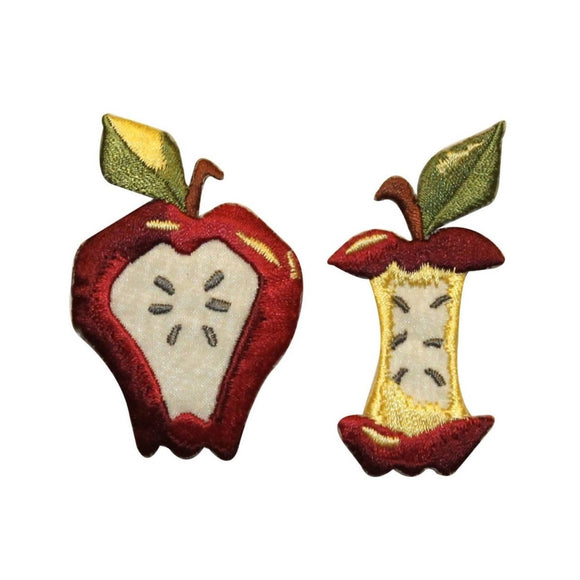 ID 1189AB Set of 2 Apple Core Patches Lunch Snack Embroidered Iron On Applique