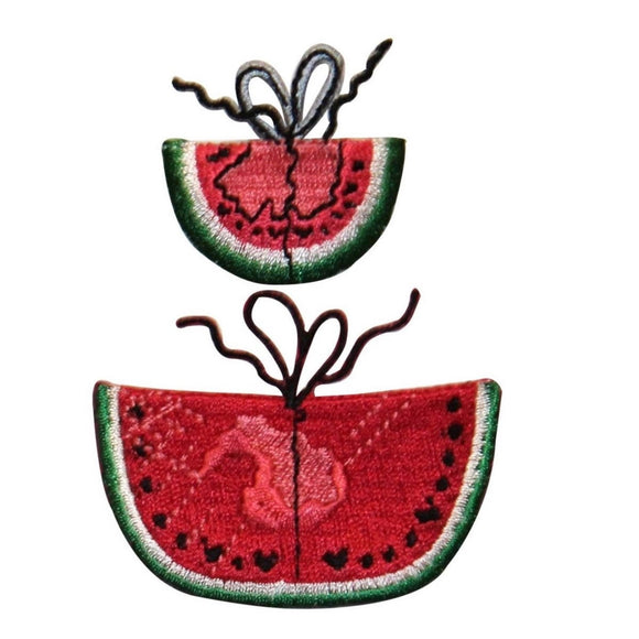 ID 1200AB Set of 2 Watermelon Patch Fruit Sweet Tie Embroidered Iron On Applique
