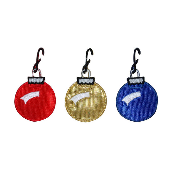 ID 8212ABC Set of 3 Christmas Ornament Patches Bulb Decoration Iron On Applique