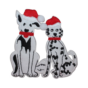 ID 8214B Christmas Dogs Patch Santa Hat Holiday Pet Embroidered Iron On Applique