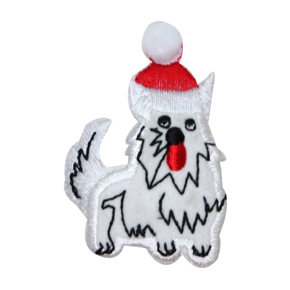 ID 8214C Christmas Puppy Patch Santa Hat Pet Dog Embroidered Iron On Applique