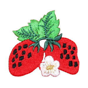 ID 1207V Pair of Strawberries Patch Summer Fruit Embroidered Iron On Applique