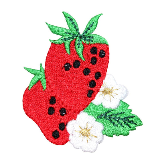 ID 1207W Strawberries On Bush Patch Summer Fruit Embroidered Iron On Applique