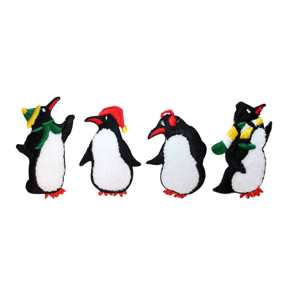 ID 8219A-D Set of 4 Penguin Dancing Patches Winter Embroidered Iron On Applique