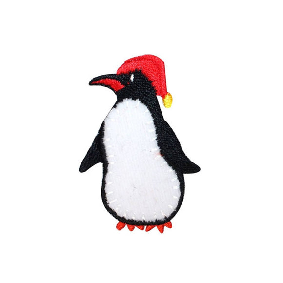 ID 8219B Penguin With Hat Patch Dancing Holiday Embroidered Iron On Applique