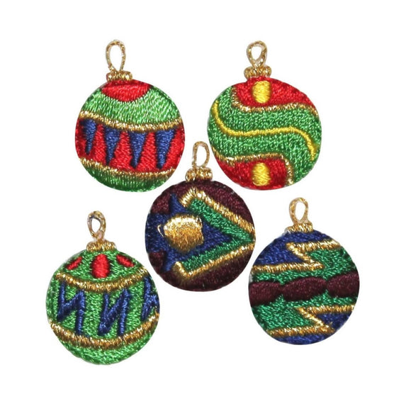 ID 8223A-E Set of 5 Christmas Ornament Patches Ball Embroidered Iron On Applique