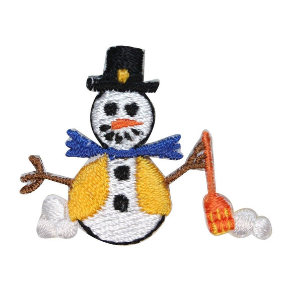 ID 8224B Snowman Shoveling Snow Patch Winter Decor Embroidered Iron On Applique