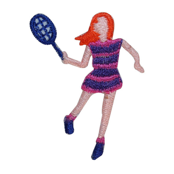 ID 1548 Woman Tennis Player Patch Hitting Racquet Embroidered Iron On Applique