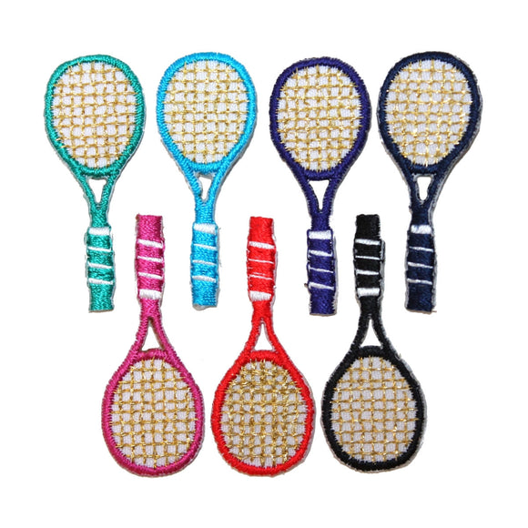 ID 1556-62 Set of 7 Colored Tennis Racket Patch Racquet Sports Iron On Applique