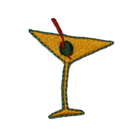 ID 1211 Martini Glass With Olive Patch Cocktail Embroidered Iron On Applique