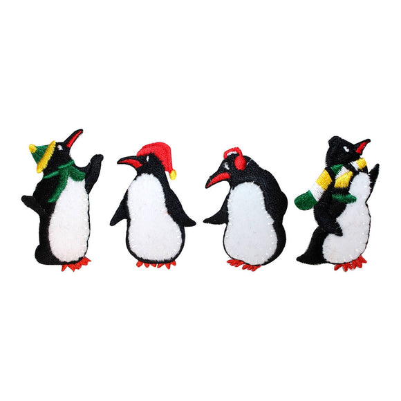 ID 8228A-D Set of 4 Penguin Dance Patches Winter Embroidered Iron On Applique