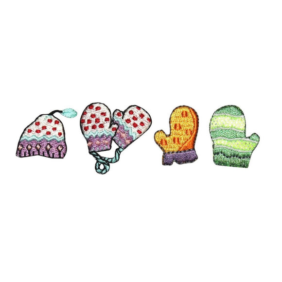 ID 8231ABCD Set of 4 Assorted Winter Gear Patches Embroidered Iron On Applique