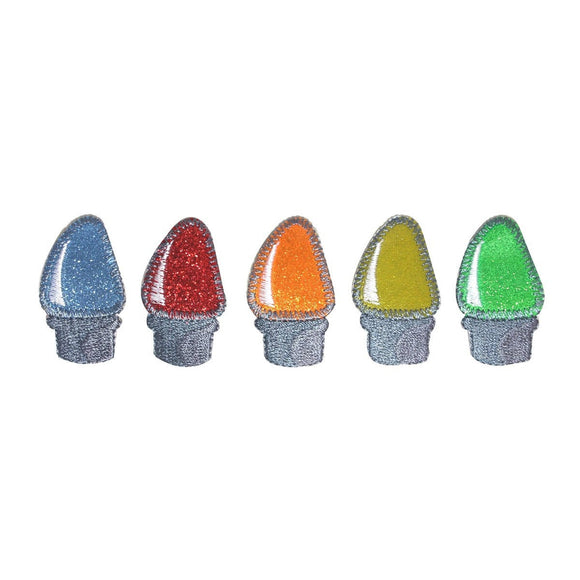 ID 8233A-E Set of 5 Christmas Light Bulb Patches Embroidered Iron On Applique