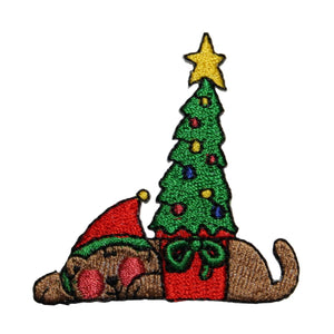 ID 8242 Christmas Tree and Puppy Patch Holiday Gift Embroidered Iron On Applique