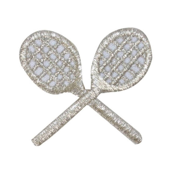 ID 1585A Silver Crossed Tennis Rackets Patch Sport Embroidered Iron On Applique