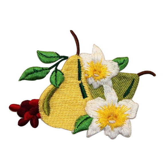 ID 1219 Pear Fruit Flowering Patch Summer Picnic Embroidered Iron On Applique