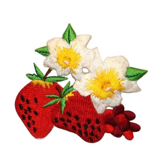 ID 1219Z Strawberries Flowering Patch Summer Fruit Embroidered Iron On Applique