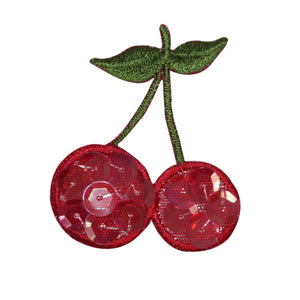 ID 1221B Cherries With Sequins Patch Fruit Food Embroidered Iron On Applique
