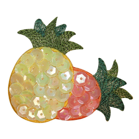 ID 1221C Pineapples With Sequins Patch Fruit Food Embroidered Iron On Applique