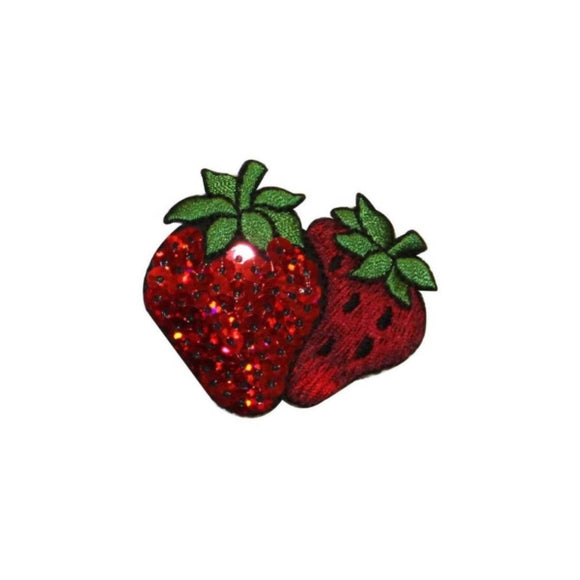 ID 1222D Strawberries With Sequin Patch Summer Seed Embroidered Iron On Applique