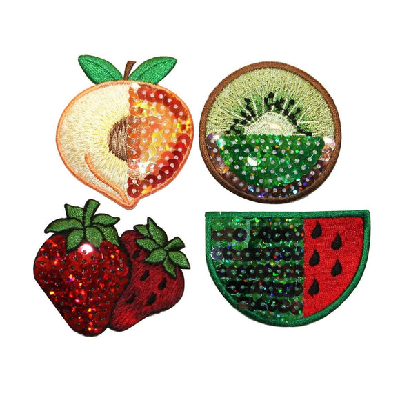 ID 1222A-D Set of 4 Fruit With Sequin Patch Summer Embroidered Iron On Applique