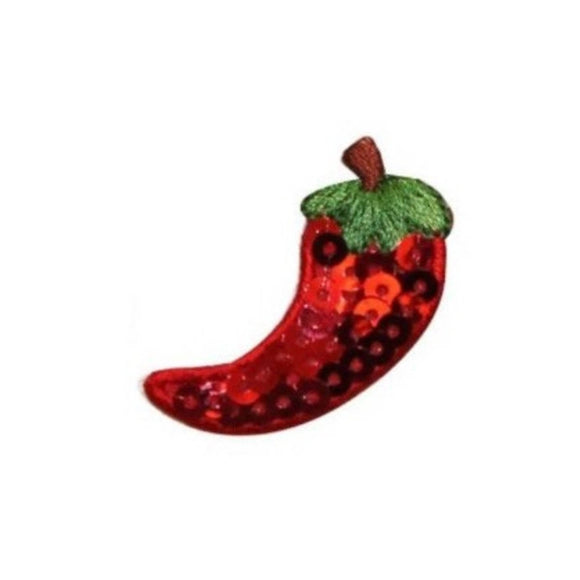 ID 1223C Chile Pepper With Sequin Patch Hot Spicy Embroidered Iron On Applique
