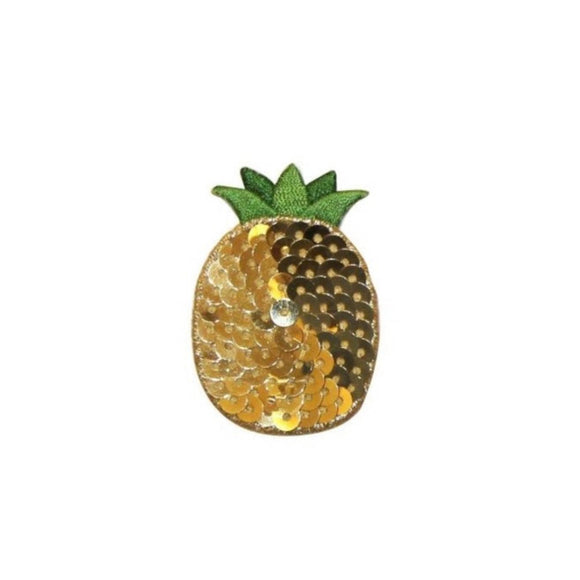 ID 1223H Pineapple With Sequin Patch Summer Fruit Embroidered Iron On Applique