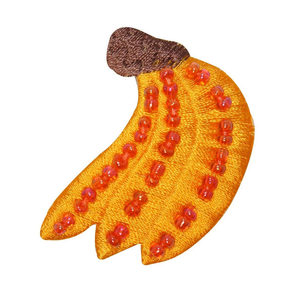 ID 1224 Banana With Beads Patch Tropical Fruit Embroidered Iron On Applique